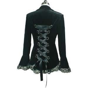  Gothic Victorian Vampire Black Velvet Lace Trim Jacket M 