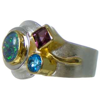 NEW MICHOU SS & 22k Opal, Topaz, Garnet Ring Size 9  