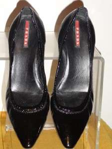 Prada Womens Scrunch Patent Leather Black Heels Pump Shoes Size 38.5 8 