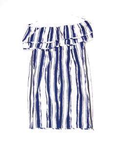 Thread Social womens cream/navy striped strapless ruffled dress 6 $475 