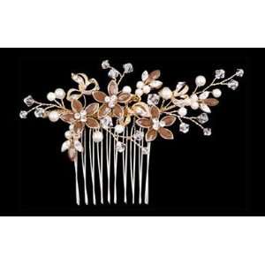  Floral Side Hair Comb in Chocolate Brown with Pearls 