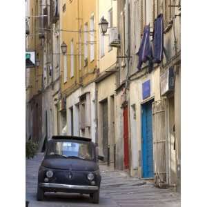  Fiat Driving in Narrow Street, Sassari, Sardinia, Italy 