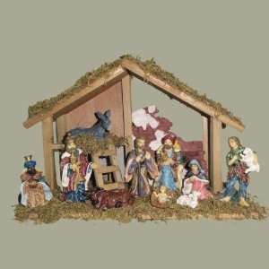  Set of 10 Wooden Christmas Stable With Nativity Figures 