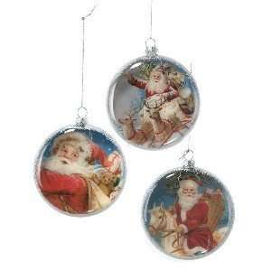  4 GLASS DISC WITH CHRISTMAS SCENE ORNAMENT, SET OF 3 