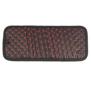 Amico Car Auto 12 Pocket Red Line Rhombus Pattern Black Faux Leather 
