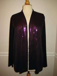 CHICOS TRAVELERS Black Purple Sequin Open Cardigan Jacket 3  