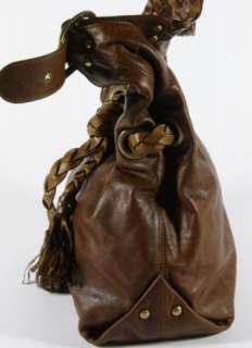   Leather Braided Drawstring Woven Handle Slouched Shoulder Bag Purse