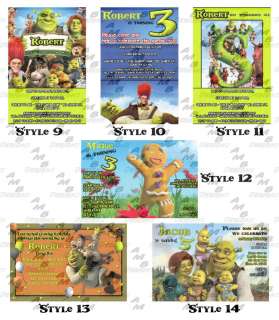 Shrek invitations + Matching party supplies  