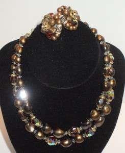   VENDOME Brown Faux Pearl and AB Necklace and Laguna Earrings  