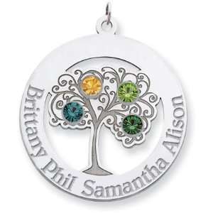 Sterling Silver Family Tree Circle Pendant with 4 Stones Jewelry