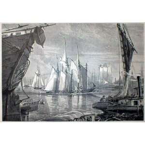  1874 East River Scene Antique Wood Engraved Print of New 