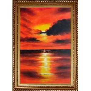  Sunset on Fire Skyscapes Oil Painting, with Exquisite Dark 