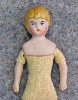 antique bisque small Germany doll house doll blond 4.5 in girl 1800 