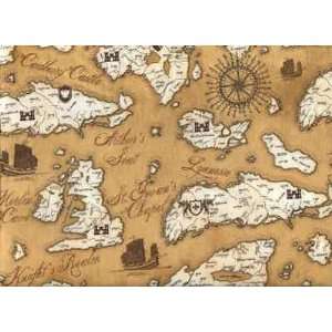 TT3455TAN Map Fabric by Timeless Treasures Fabrics, Off 