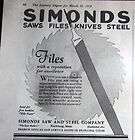 1928 Simonds Files Saw and Steel Co TOOL Ad