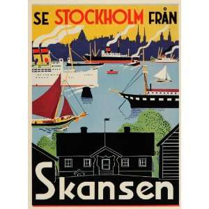  1933 Iwar Donner Skansen Stockholm Travel Mini Poster 