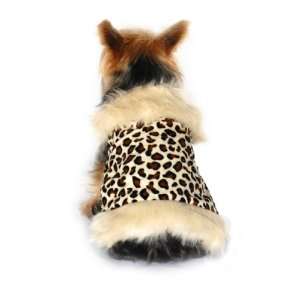  Faux Fur Leopard Dog Coat Beige Medium