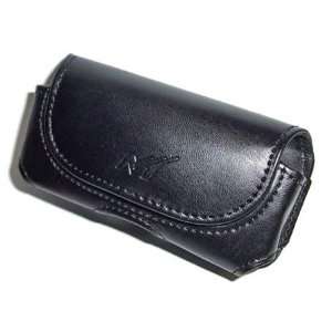  Premium Black Horizontal Leather Side Case Pouch with Belt 