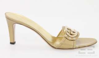   Metallic Gold Monogram Buckle Patent Open Toe Heels Size 11B  