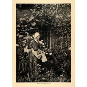  1906 Print Bonnet Woman Collects Flowers Frances Allen 