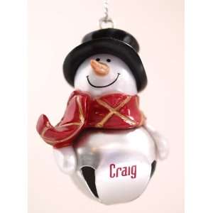  Silver Personalized Jingle Bell Snowman Ornament   Craig 