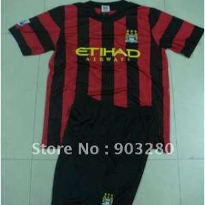   man city 11/12 red black away home soccer jersey football uniform