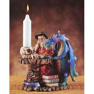  Wizard with Dragon and Skull Candle Holder
