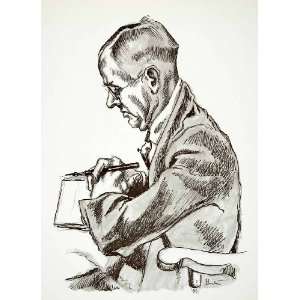 1968 Print Thomas Hart Benton Yankee Portrait Businessman Writing 
