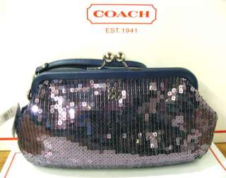 NWT COACH GUNMETAL/SILVER SEQUIN OCCASION LARGE FRAMED WRISTLET/CLUTCH 