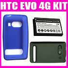 HTC EVO 4G Extended Battery 3500mAh + Cover + Silicone Case (Blue) New 