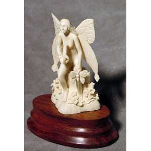  Ivory   Carved Fossil Ivory Fairy Goddess on Wood Base 