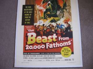 THE BEAST FROM 20,000 FATHOMS 1953 ORIGINAL 1 SHEET LINEN BACKED MOVIE 