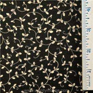   Quilt BITS & PIECES Cream on Black Floral STRIPES Fabric 1/2 YD  