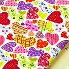 COLOURFUL HEART QUILT IN WHITE 100% COTTON PRINT CRAFT FABRIC A79 by 
