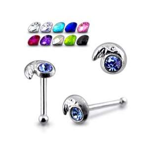  Jeweled Moon Ball End Nose Pin Jewelry