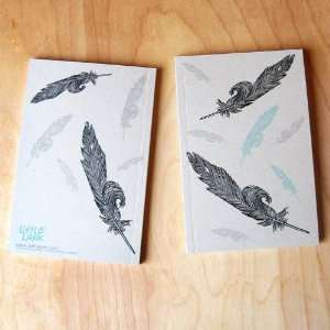  2 Small Feather journals, blank sketch book, recycled 