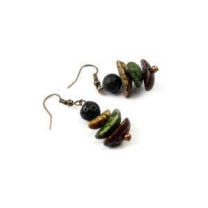   Earrings with Wedge Shape Betel Nuts with Lava Bead Accent Jewelry
