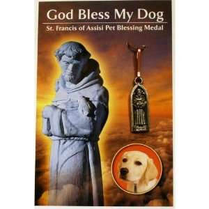  Pewter God Bless My Dog Medal and Prayer Card Jewelry