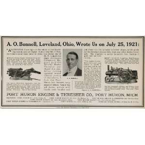  1922 Ad Antique Port Huron Rusher Thresher A.O. Bonnell 