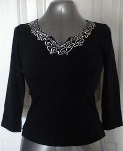 Womens Black Embellished Sequined Knit Top by Sizes Medium Large 