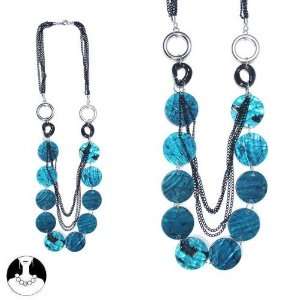 sg paris women necklace necklace 60 cm 5 rows bck chain blue shell 