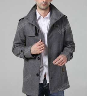 Fashion Mens Funnel Neck Wool Military Coat/Jacket 2 Colors  