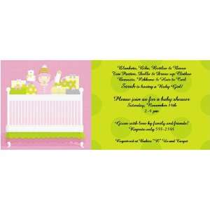  Girl Baby Shower Invitations   Precious Pink and Green 