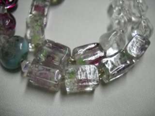 Murano Glass Rose Beaded Necklace   Square and oval shapped beads 