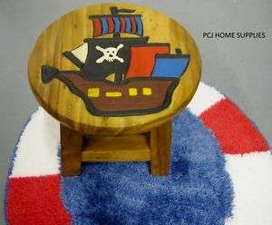 CHILDRENS PIRATE SHIP HEAVY CARVED STOOL SEAT CHAIR  