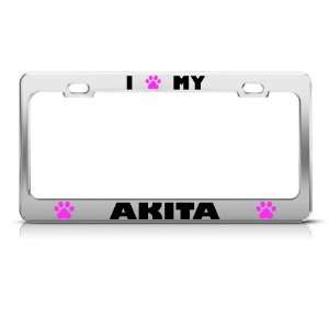Akita Paw Love Dog License Plate Frame Stainless Metal Tag Holder