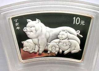 China 2007 Pig 10 Yuan Fan Shaped 1oz Silver Coin,Proof  