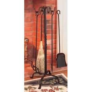 Fireplace Tools Black Wrought Iron, 4 piece Pigtail Set  