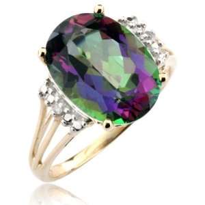 10k Yellow Gold and Oval Cut 8.8 ctw Mystic Topaz and Diamond Fantasy 