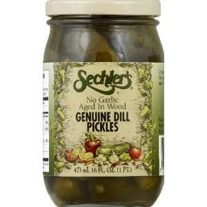 Sechlers No Garlic Genuine Dill Pickles 16.0 OZ (pack of 6)  